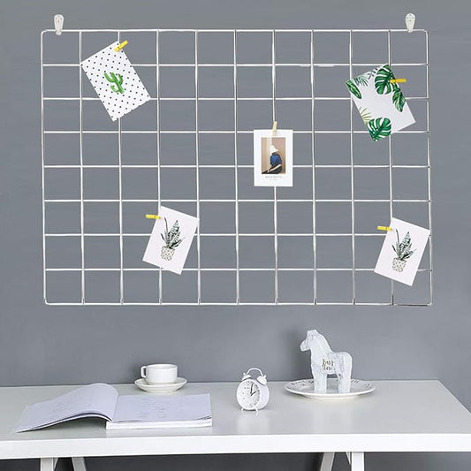 GBYAN Wall Grid Silver Wire Photo Grid Panels Desk Wall Organizer Metal Memo Board, 25.6" x17.7, 2 Pack