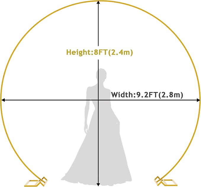 Fomcet 9.2FT Gold Round Backdrop Stand Metal Circle Wedding Arch Round Balloon Arch Stand with Base for Wedding Ceremony Bridal Shower Birthday Party Valentine Anniversary Reception Decoration
