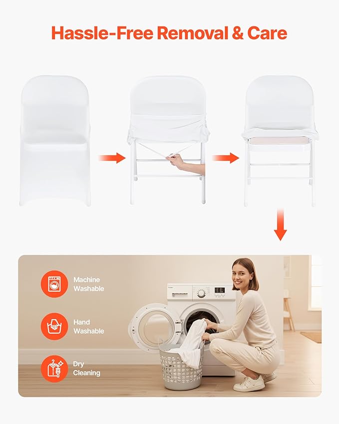 VEVOR Chair Covers, Polyester Spandex Chair Cover, Stretch Slipcovers for Wedding Party Dining Banquet Flat-Front Chair Covers (White-c, 32PCS)
