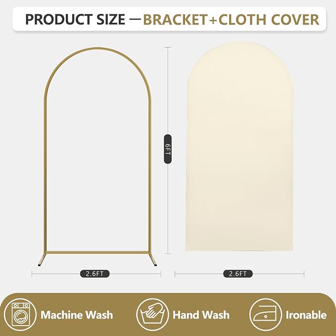Arch Backdrop Stand and Cover Set, Metal Balloon Arch Backdrop 6ft, Gold Arched Stand Frame for Wedding, Parties,Birthday, Backdrop Decorations (Beige,6ft)