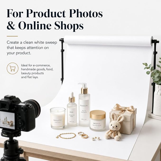 Yizhily Seamless Backdrop Paper Roll,53" x32.8', Heavyweight Matte Arctic White Photo Background for Small Studio Headshots, Tabletop Product & Food Photography