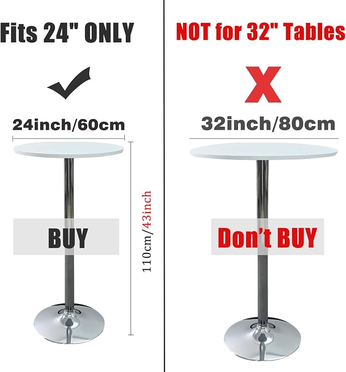 2-Pack 24"x43" White Round Cocktail Table Skirts | Stretch Spandex Fitted Tablecloths | Stain-Resistant, Wrinkle-Resistant, and Machine Washable for Bars, Weddings, Parties, and Banquets