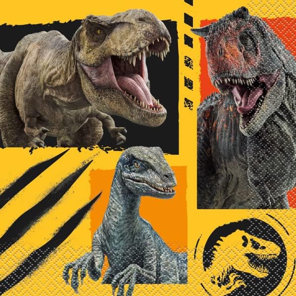 Jurassic World Fallen Kingdom Dinosaur Birthday Party Supplies Decoration Bundle Pack Includes Dessert Cake Paper Plates, Napkins, Table Cover, Happy Birthday Banner - Serves 16
