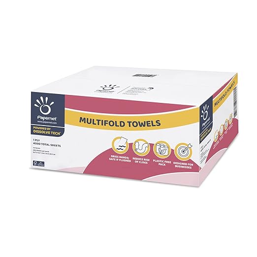 Papernet Multifold Paper Towels Powered by Dissolve Tech | Compatible with Universal Dispenser | 4,000 1-ply sheets, each 9.5” x 9.2”