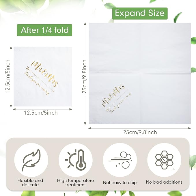 Teling 400 Pcs Wedding Napkins for Reception, 3 Ply Mr Mrs Wedding Cocktail Napkins for Engagement Bridal Shower Party Supplies Beverage Dessert Table Decorations(White)