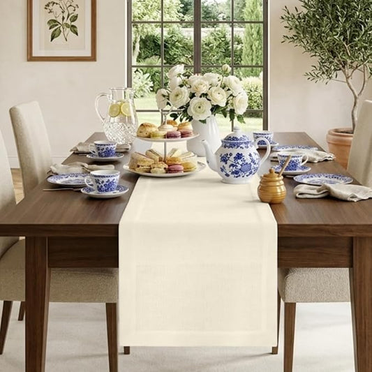 Classic Linen™ by D'Moksha Ivory Table Runner 72 Inches Long, 100% Pure Linen, 14 x 72 Inch Table Runner for Dresser, Dining- Mothers Day, Spring, Summer