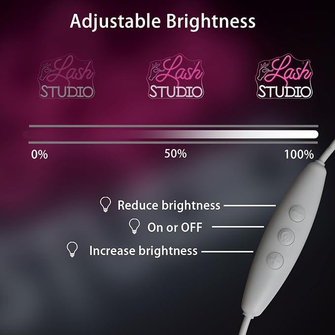 Lash Studio Neon Sign Eyelashes Room Neon Signs For Wall Decor Dimmable Led Light Spa Beauty Makeup Salon Studio Barber Shops Decoration Lash Tech Gifts Usb Powered 14.6" X 7.5"