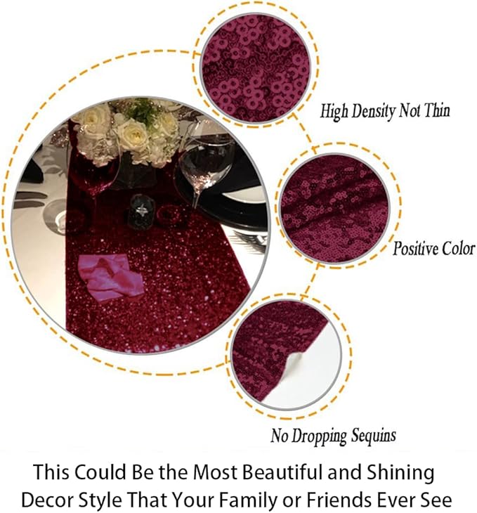 ShinyBeauty Sequin Table Runner Burgundy 12x108-Inch Runner Wine Table Covers for Party Bridal Shower Decorations -1025S