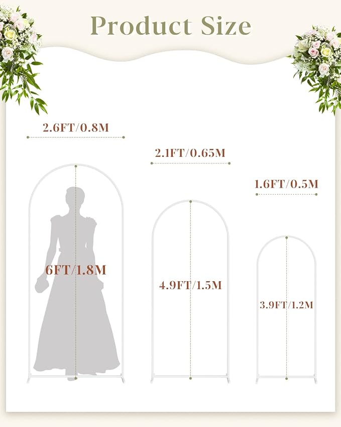 Wedding Arch, Metal Arch Backdrop Stand, Balloon Arch Stand Wedding Frame for Ceremony Decoration (White, 6FT, 5FT, 4FT Arch Backdrop)