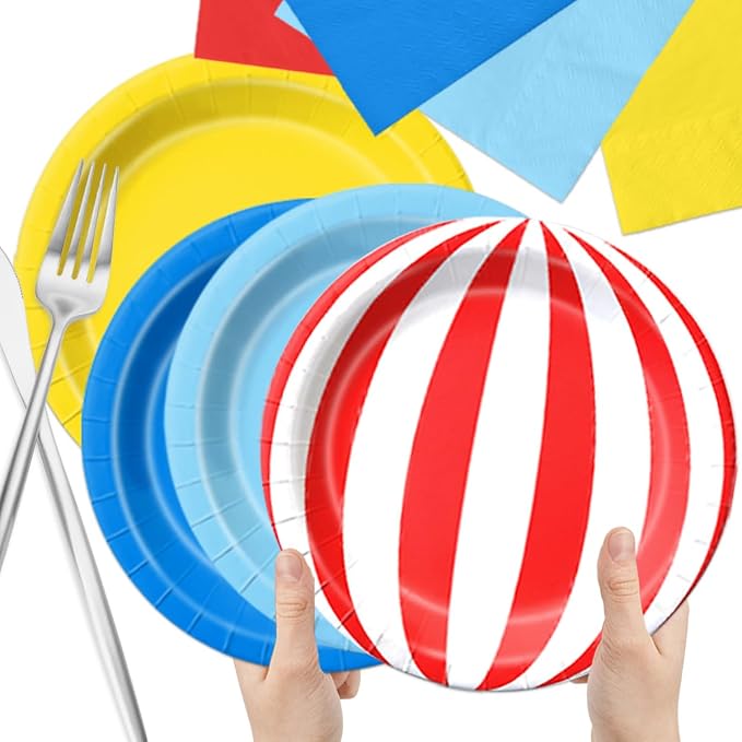 CMUSKO 60Pcs Carnival Plates and Napkins-Circus Theme Party Decorations Red Blue Yellow Tableware for Birthday, Baby Shower