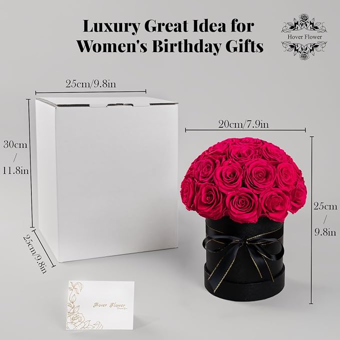 27 Preserved Flowers for Delivery Prime, Roses Dome Forever Flower Decor for Party Home Table Bedroom, Anniversary, Birthday, Wedding Gifts for Women Her (Hot Pink)