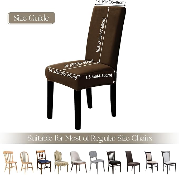 MOSAYT Velvet Stretch Chair Covers for Dining Room Set of 6 - Soft Slipcovers with Thick Removable Fabric for Parsons Chairs, Washable Seat Protectors for Kitchen, Banquet & Home Decor, Coffee