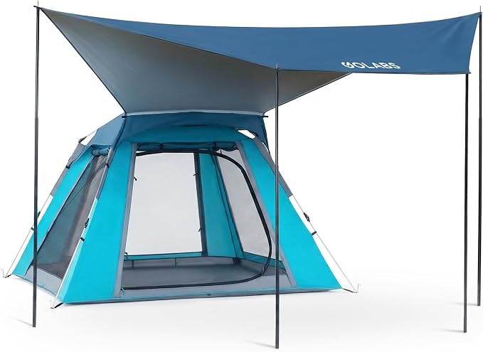 Golabs Pop Up Camping Tent for 2/3/4 Person, 1-Min Setup by Pre-Attached Pole, 4 Side Mesh& Door for View/Airflow, CT2 Instant Canopy Tent with PU1500mm Waterproof, for Outdoor/Camping/Music Festivals