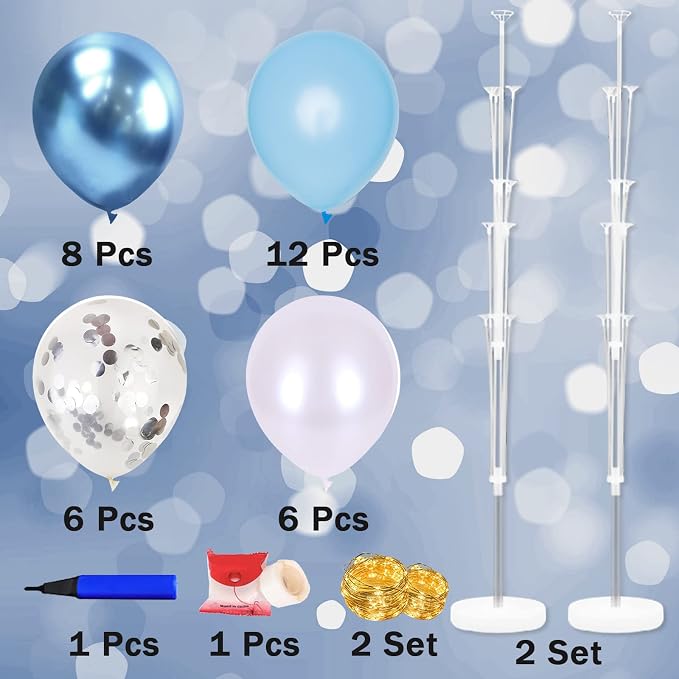 Cicicooie Balloons Stand Kit for Floor with String Light 2 Set Blue Centerpieces Balloon Holder Decoration for Wedding Birthday Party Bachelorette Party