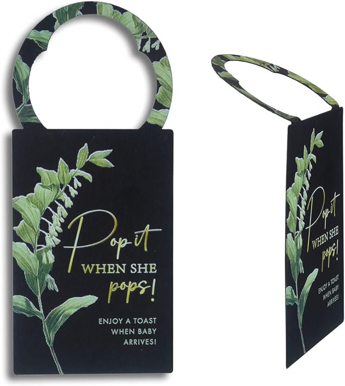 Summer-Ray 50pcs Pop it When She Pops Mini Champagne Baby Shower Tags Wine Bottle Tags (Black)