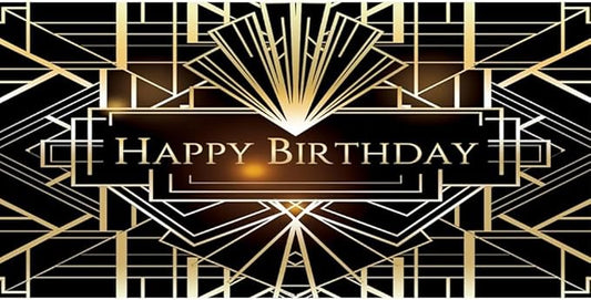 Leyiyi 20x10ft Luxurious Photography Backdrops Luxury Geometric 1920s Black and Gold Background Happy Birthday Backdrop Banner for Photography or Party Decoration