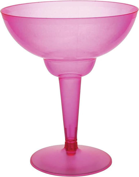 Party Essentials Hard Plastic Two Piece 12-Ounce Margarita Glasses, Neon Pink, 10 Count