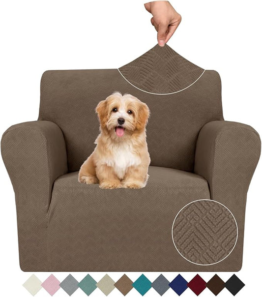JIVINER Stretch Armchair Slipcovers, 1 Piece Chair Sofa Covers 1 Seater Couch Covers with Elastic Bottom for Kids, Pets (Brown, Chair)