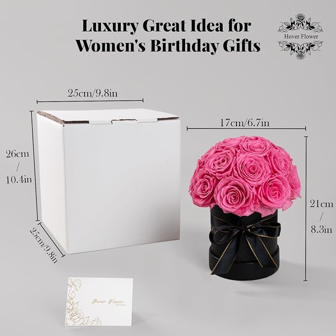 18 Preserved Flowers for Delivery Prime, Roses Dome Forever Flower Decor for Party Home Table Bedroom, Anniversary, Birthday, Wedding Gifts for Women Her (Pink)