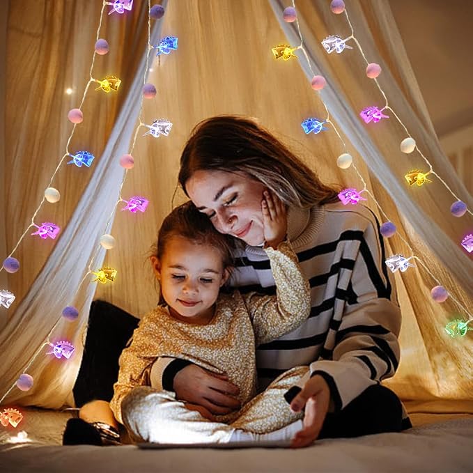 9.85FT Indoor String Lights with 20 Cute PomPoms 20 Colorful Unicorn LED Indoor String Lights Battery Operated with Timer for Home Bedroom Kids Playhouse Birthday Wedding Party Holiday Christmas Decor