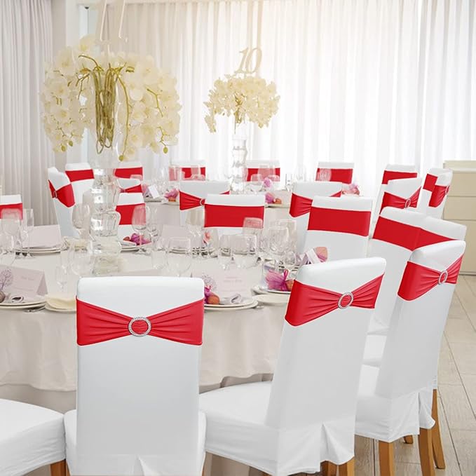 Spandex Chair Sashes Bows - Babenest 30PCS Premium Stretch Chair Cover Band with Buckle Slider Universal Elastic Chair Ties for Wedding Party Ceremony Reception Banquet Decoration (Red)