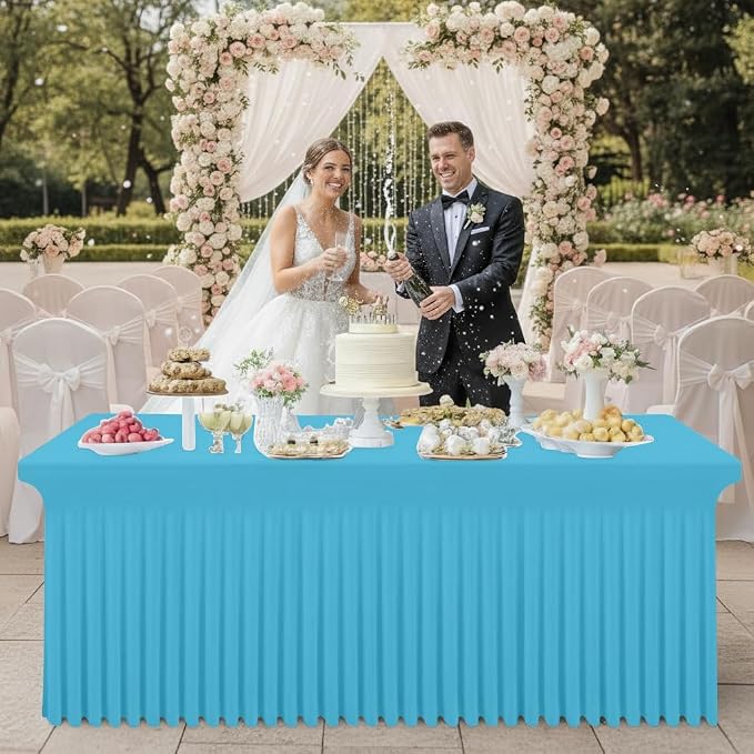 Smiry Spandex Tablecloth, Elastic Fitted Stretch Tablecloth for 4FT Rectangle Tables, Waterproof Washable Table Cover Skirt for Outdoor, Wedding, Banquet & Parties (Blue Mist, 48Lx30Wx30H Inch)