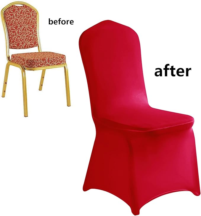 LZY 10pcs Spandex Chair Cover Stretch Slipcovers for Wedding Party, Dining Banquet Chair Decoration Covers (Red, 10)