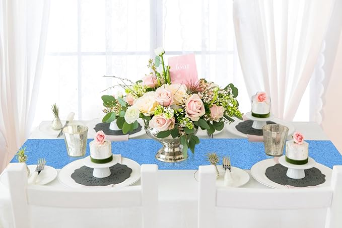 ShinyBeauty Sequin Table Runners Baby Blue 12x108 Inch 10PCS Sparkle Fabric Table Cover Runner 108" Long Birthday Party Supplies Glitter Decorative Table Linens for Wedding Banquet Baby Shower
