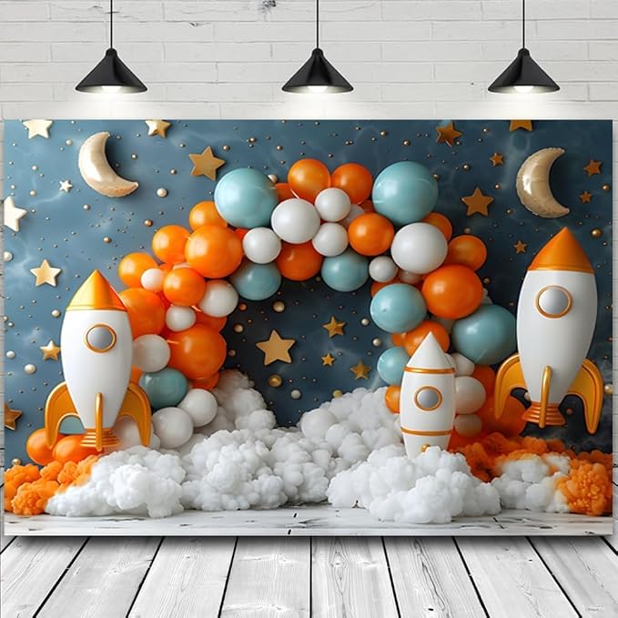 7x5ft Outer Space Backdrop Solar System Themed Party Photo Background Universe Planet Galaxy Rocket Baby Shower Boy Kids Birthday Party Photo Studio Props
