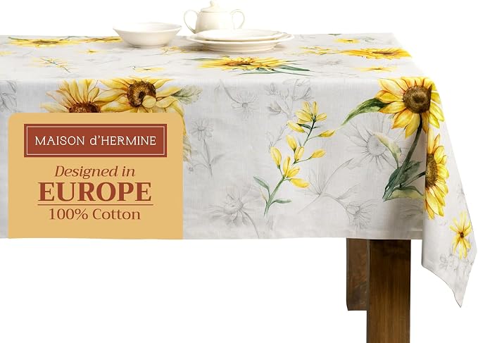 Maison d' Hermine Table Cloth Rectangle Table 100% Cotton 60 x 90 Inches Tablecloth Reusable Decorative for Dining Kitchen Room Farmhouse Party Home Hotel Restaurant Spring Summer - Candice
