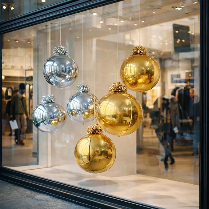 6 Pack 4D Gold and Silver Orb Balloons - 22 Inch Large Metallic Sphere Mylar Balloons with Pull Bows, Hanging Ceiling Ornaments for New Year, Birthday, Wedding, Anniversary Party Decorations