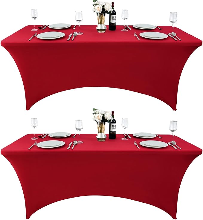 2-Pack 4ft Spandex Table Covers for Rectangular Folding Tables - Wrinkle Resistant Stretch Tight Table Cloths - Ultimate Fitted Table Protector for Parties, Banquet, and Wedding