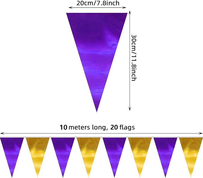 130FT Purple Gold Triangle Pennant Banner Flag Metallic Fabric Bunting Garland for Christmas Graduation Wedding Engagement Anniversary Bachelorette Birthday Bridal Shower Valentines Hen Party Supplies