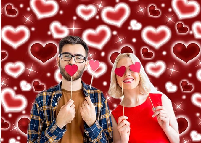 Dudaacvt 8x6ft Red Heart Photo Backdrop 90s Backdrops for Photoshoot Valentine's Day Backdrop Happy Birthday Anniversary Party Photography D690