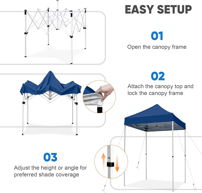 COOS BAY 5x5 Pop Up Canopy Tent, Portable Lightweight Sun Shelter with Carry Bag, Easy Setup Outdoor Canopy for Beach, Camping, Sports & Backyard Shade, Dark Blue