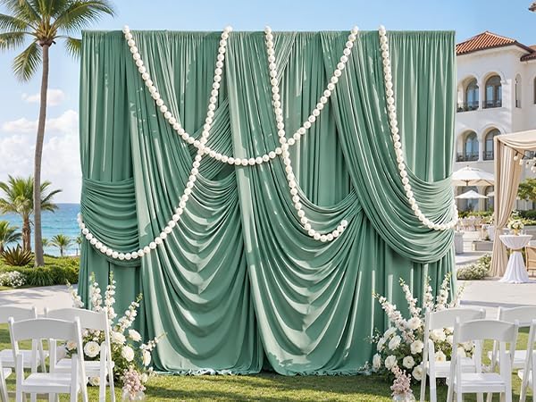 20ftx10ft Wrinkle Free Sage Green Backdrop Curtains for Parties, 4 Panels 5x10ft Silky Polyester Photo Backdrop Drapes Back Drop Cloth Drapery for Wedding Birthday Photography Background