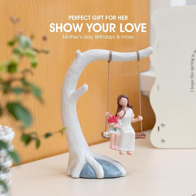 Decorative Mother and Child Tree Swing Figurine, Mother Daughter Hand-Painted Resin Sculpture, Mom Birthday Gift from Daughter, Home Decor, Swing Statue.