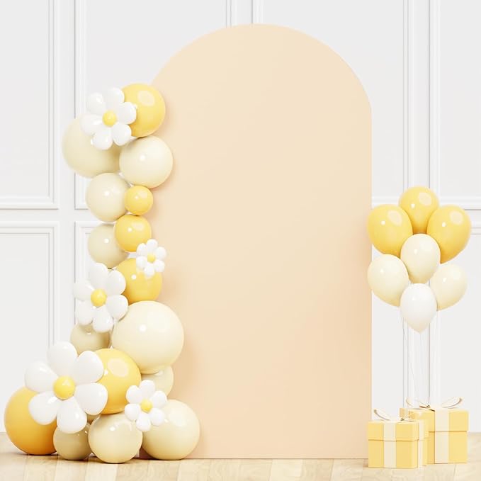 Beige 7.2 x 4ft Arch Cover Wedding Arched Cover Spandex Arch Cover Fabric Arch Stand Cover Chiara Wall Arch Covers Stretchy Backdrop for Happy Birthday Celebration Party Decorations