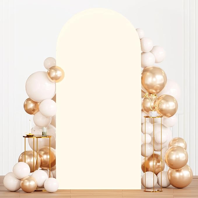 MODFUNS Ivory Arch Cover 3.3x6.6ft Spandex Arch Backdrop Covers Fitted Arched Stand Cover Vintage Arched Covers Stretchy Backdrop for Wedding Ceremony Baby Shower Party Decoration