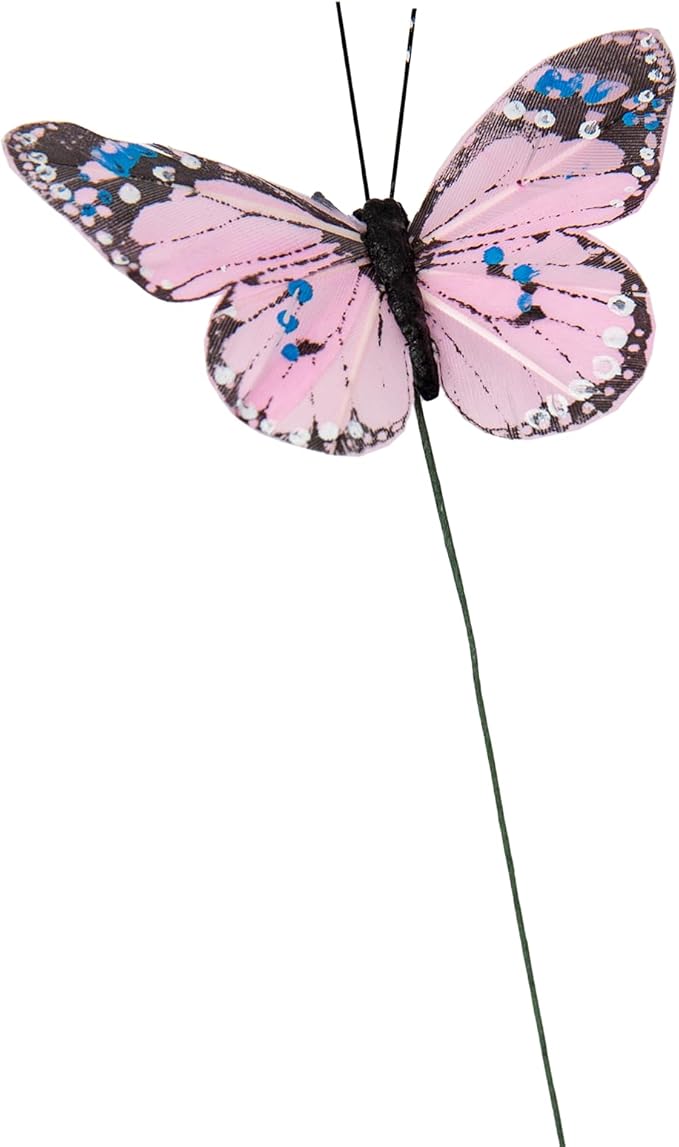 Berfutall- Feather Butterfly Decorations Set of 12 Vibrant Multi Colored Craft Butterflies on Clip .Party Spring Home Decor Floral Pics…… (A Wire)