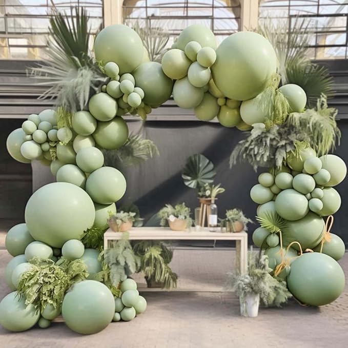 Dusty Green Balloons Different Sizes - Double Stuffed Light Olive Green Balloon Arch Garland Kit for Neutral Baby Shower Birthday Bridal Wedding Easter Party Decoration