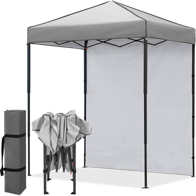 EAGLE PEAK 6x4 Instant Pop Up Canopy Tent with 1 Side Wall Panel, Straight Leg Sun Shelter, Portable Canopy with Carry Bag for Camping, Beach & Sports, Gray