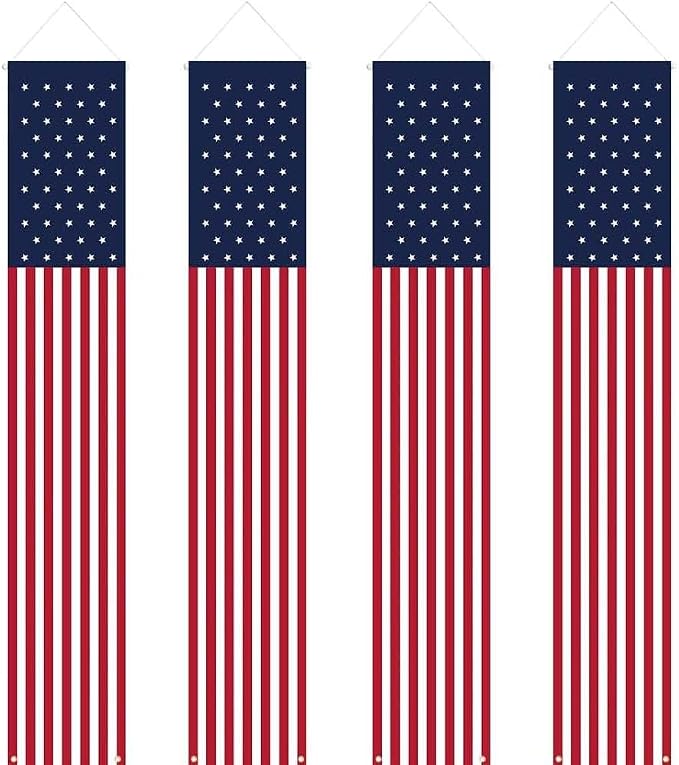 4 PCS Patriotic Decorations 4th of July Decorations Outdoor Hanging American Flag Banners Porch Sign for Veterans Memorial Labor Presidents Flag Election Day
