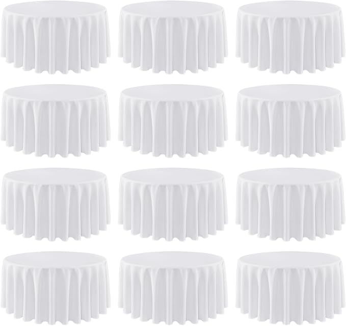 12 Pack 90 Inch Round White Tablecloth, Washable Polyester Table Cloth, Stain & Wrinkle Resistant Decorative Table Cover for Wedding, Party, Dining, Banquet