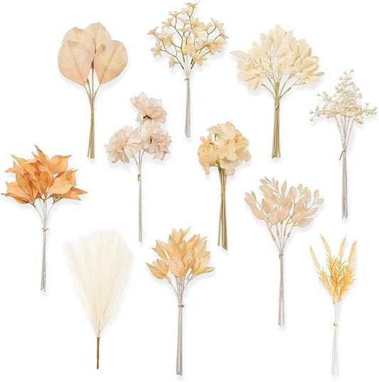 TINGE TIME Artificial Greenery Stems Box Set, 63pcs with 11 Kinds Faux Greenery Stems and Flowers Bulk Fake Reed for Wedding DIY Bouquets Table Centerpieces Floral Arrangement Wedding Home Decor