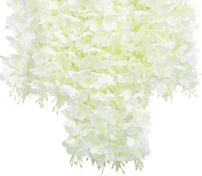 U'Artlines 36 Pack (Total 139 Feet) Artificial Fake Wisteria Vine Rattan Hanging Garland Silk Flowers String Home Party Wedding Decor (36, White)