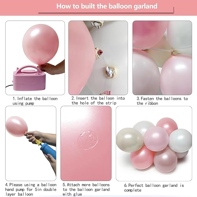 Pearl Pink White Balloon Arch, Double Stuffed Light Pastel Pink Cream White Sand Balloon Garland Kit for Baby Shower Birthday Bridal Wedding Mother's Day Party Decorations