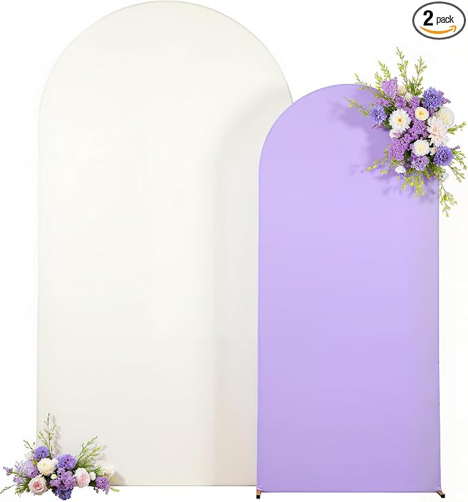 Cream and Lavender Photo Arch Backdrop Cover Set of 2 Spandex 7.2ft and 6ft Arch Covers Stretchy Backdrop Baby Shower Arch Stand Covers for Girls Birthday Party Wedding Banquet Background
