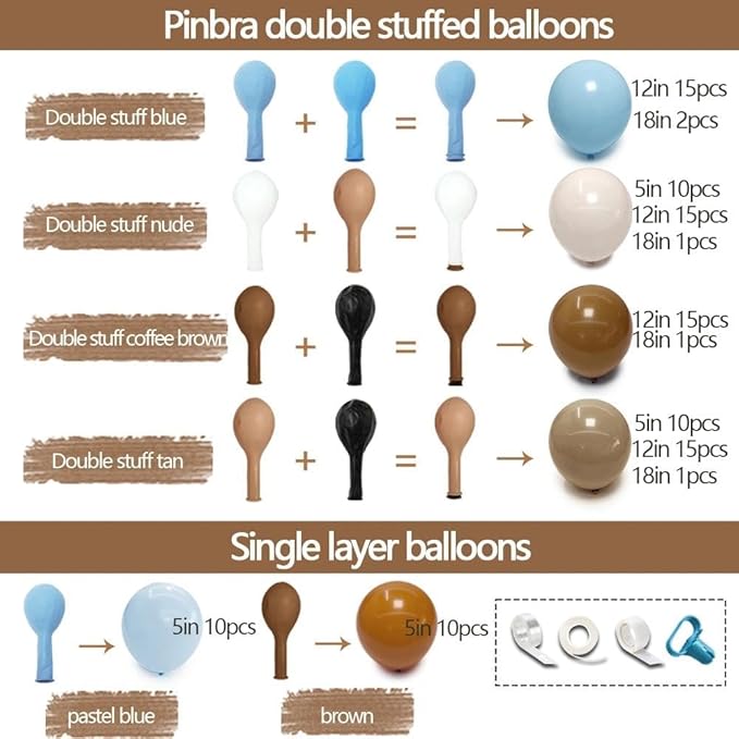 Brown And Blue Balloon Garland Double Stuffed Nude Tan Light Blue Beige Latex Balloon Arch Kit for Neutral Baby Shower Teddy Bear Gender Reveal Wedding Birthday Party Decorations