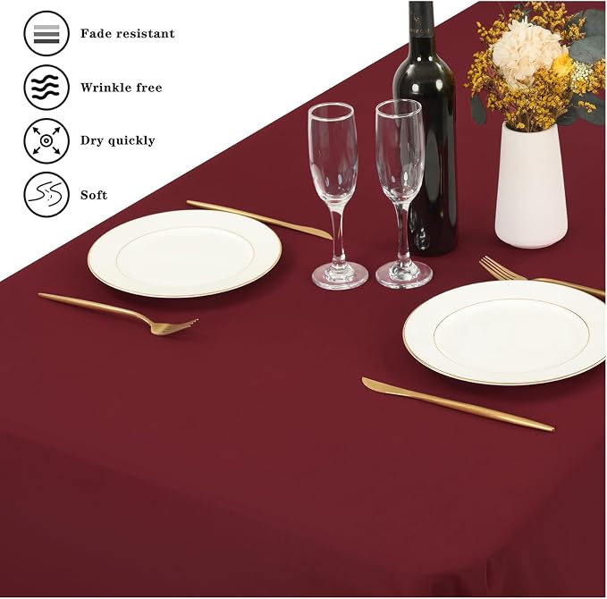 YMHPRIDE 6 Pack Burgundy Polyester Tablecloths, 60 x 102 inch, Rectangular, Wrinkle Resistant, Machine Washable, Perfect for 6FT Tables, Parties, Weddings, Banquets